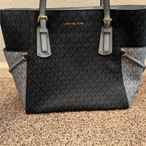 Michael Kors Navy Blue Tote Bag with Monogram Print